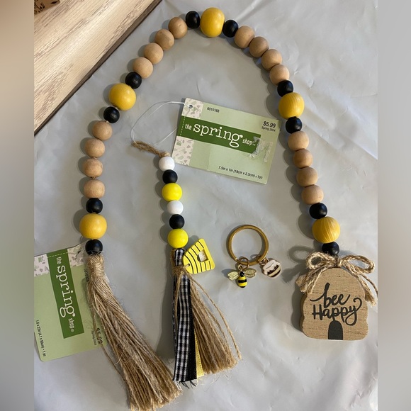The Spring Shop Other - Bee Happy Wooden Bead Garlands with Tassels and keychain